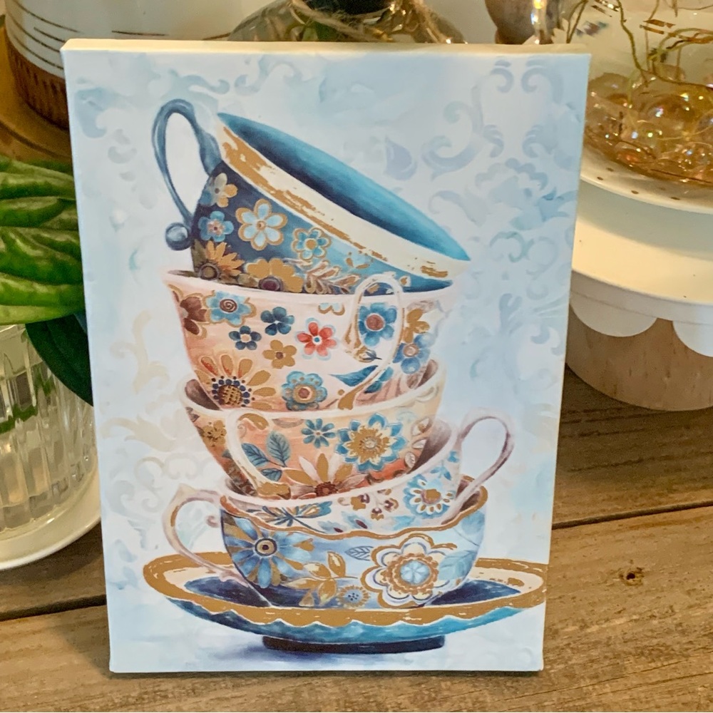 Art Work~Canvas~Tea Cups~wall art~farmhouse~rustic~boho~cottage core~granny core